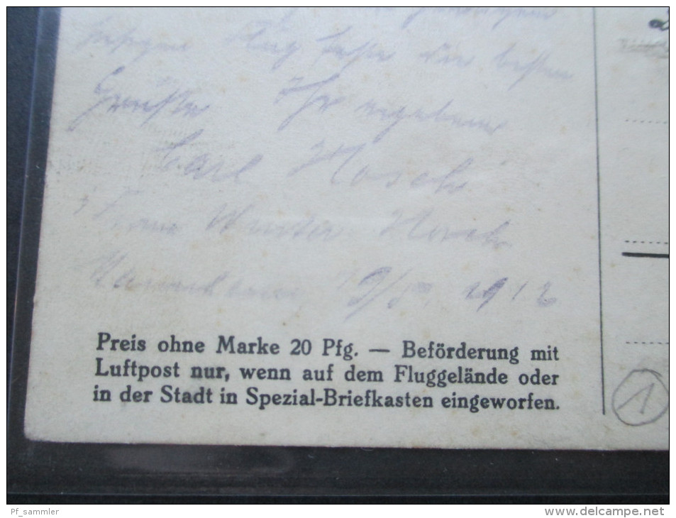 Deutsches Reich 1912 Postkarte Erste Deutsche Luftpost Heidelberg Mannheim 1912 Flugpost aus dem Bedarf!