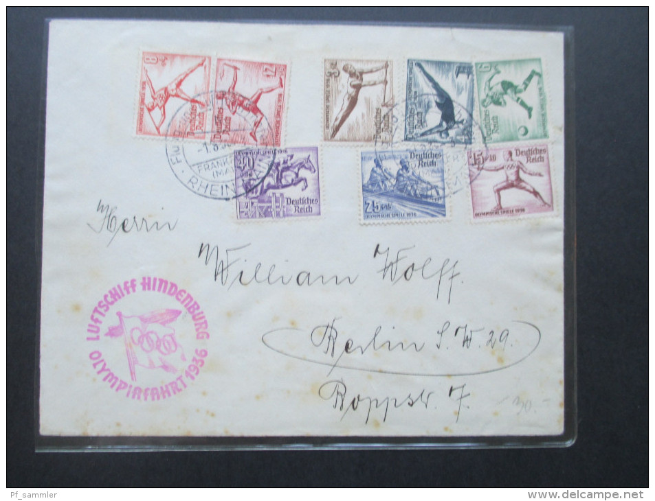 Deutsches Reich Nr.609 - 616 Satzbrief. Luftschiff Hindenburg Olympiafahrt 1936. Stempel: Berlin Zentralflughafen - Poste Aérienne & Zeppelin