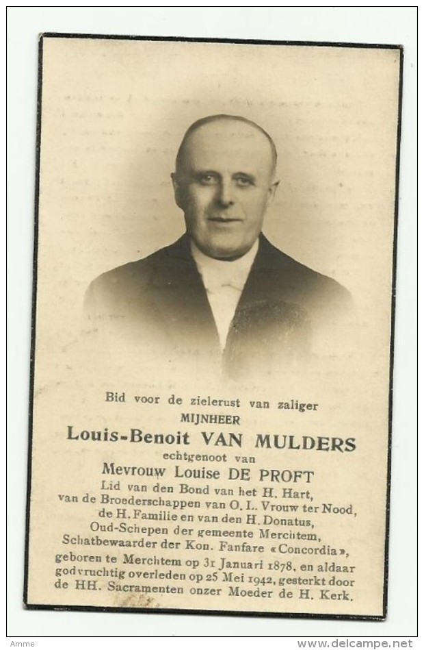 Doodsprentje  *  Van Mulders Louis Benoit  (° Merchtem  1878  / +  1942)  X De Proft Louise (Schepen Merchtem) - Religion & Esotericism