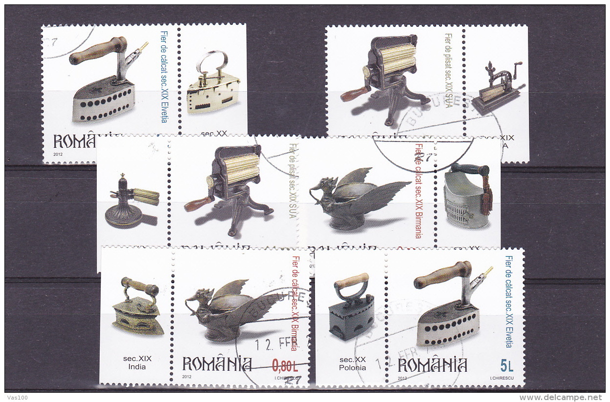 # 176 IRONING TOOLS , 2012,  SIX STAMPS, SIX LABELS, RROMANIA - Oblitérés