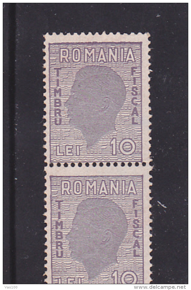 # 176 REVENUE STAMP, 10 LEI ,MNH **,  STAMPS IN PAIR OF TWO, ROMANIA - Fiscale Zegels