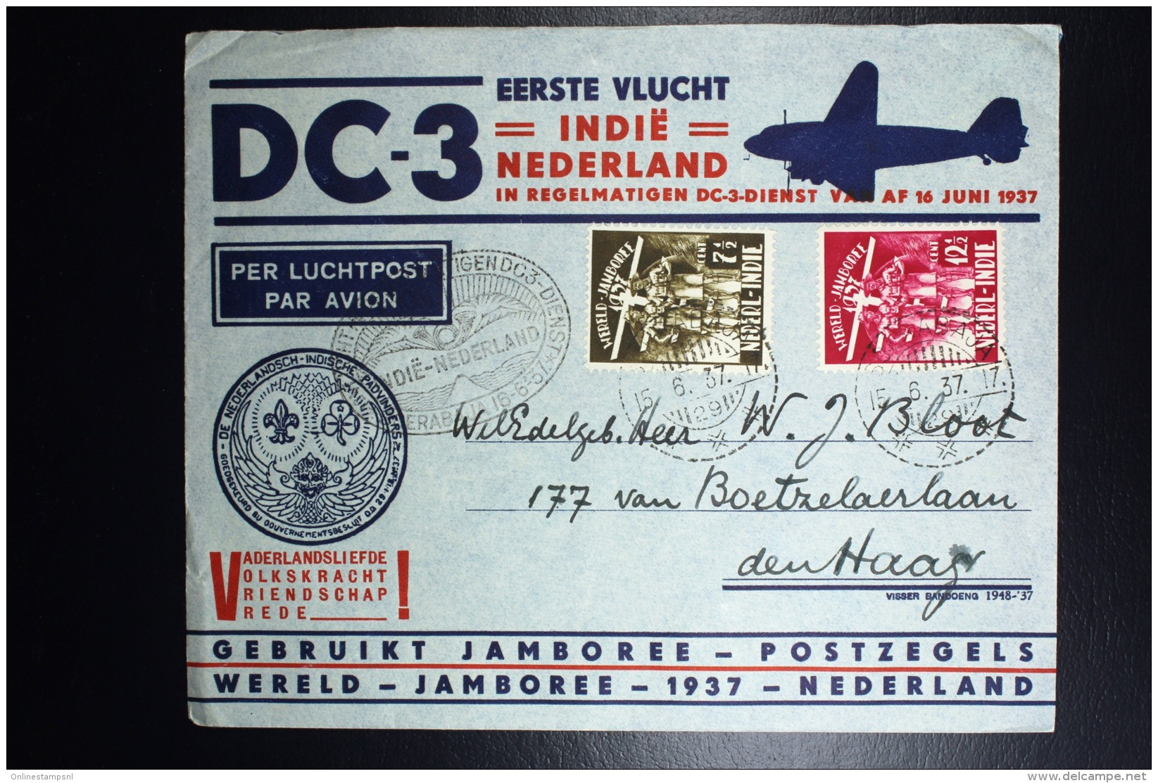 Netherlands Indies, Douglas DC 3 Eerste Vlucht Naar NI. 1937  NVPH  226 - 227 - Nederlands-Indië