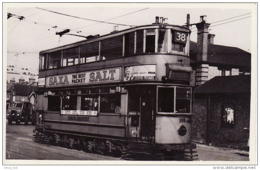 Tram Photo London Transport E/3 Tramcar Car 598 Tramway Route 38 Saxa Salt - Trains