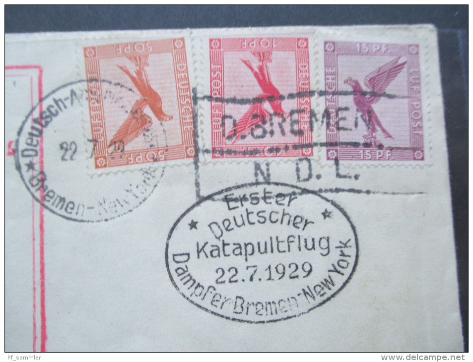 DR Luftpost 1929 Schnelldampfer Bremen. Norddeutscher Lloyd. Erster Deutscher Katapultlug. Katapultpost. Bremen - NY - Airmail & Zeppelin