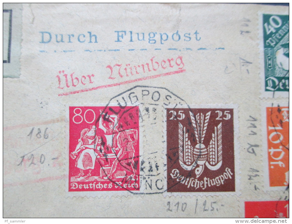 DR Luftpost 1923 Infla Nr. 179 Und 186 MiF 22 Marken / Hoher KW. Flugpost über Nürnberg. Seltener Beleg!! - Poste Aérienne & Zeppelin