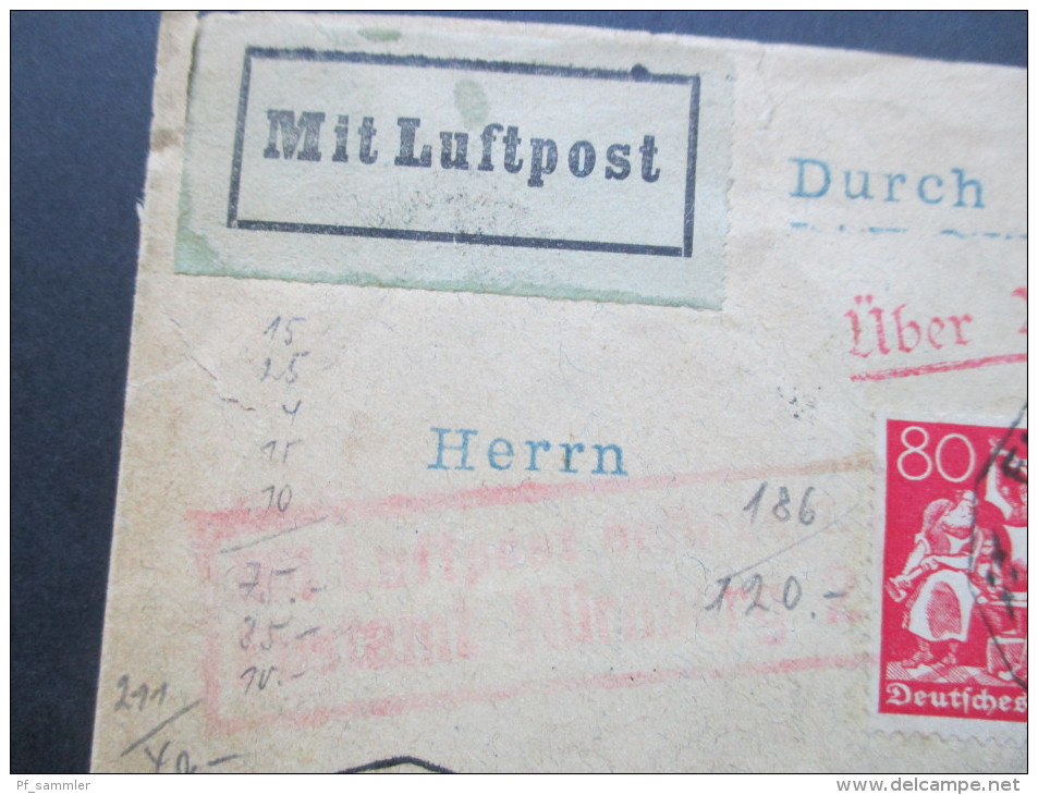 DR Luftpost 1923 Infla Nr. 179 Und 186 MiF 22 Marken / Hoher KW. Flugpost über Nürnberg. Seltener Beleg!! - Luchtpost & Zeppelin