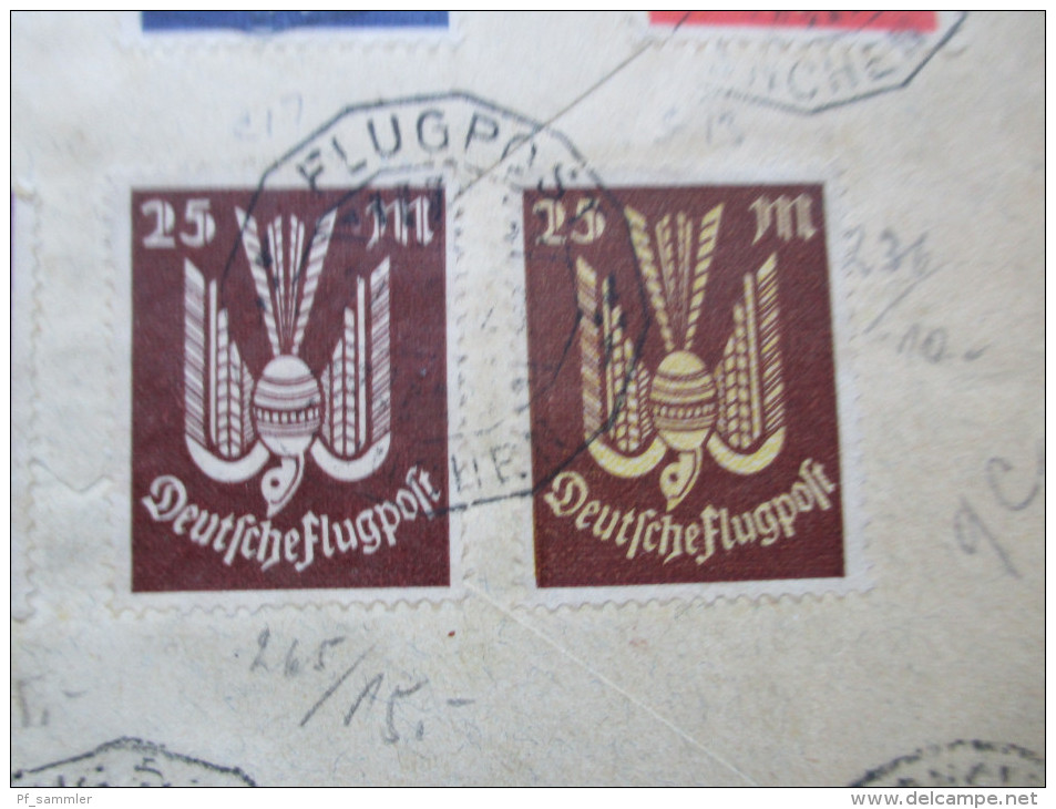 DR Luftpost 1923 Infla Nr. 179 und 186 MiF 22 Marken / hoher KW. Flugpost über Nürnberg. Seltener Beleg!!