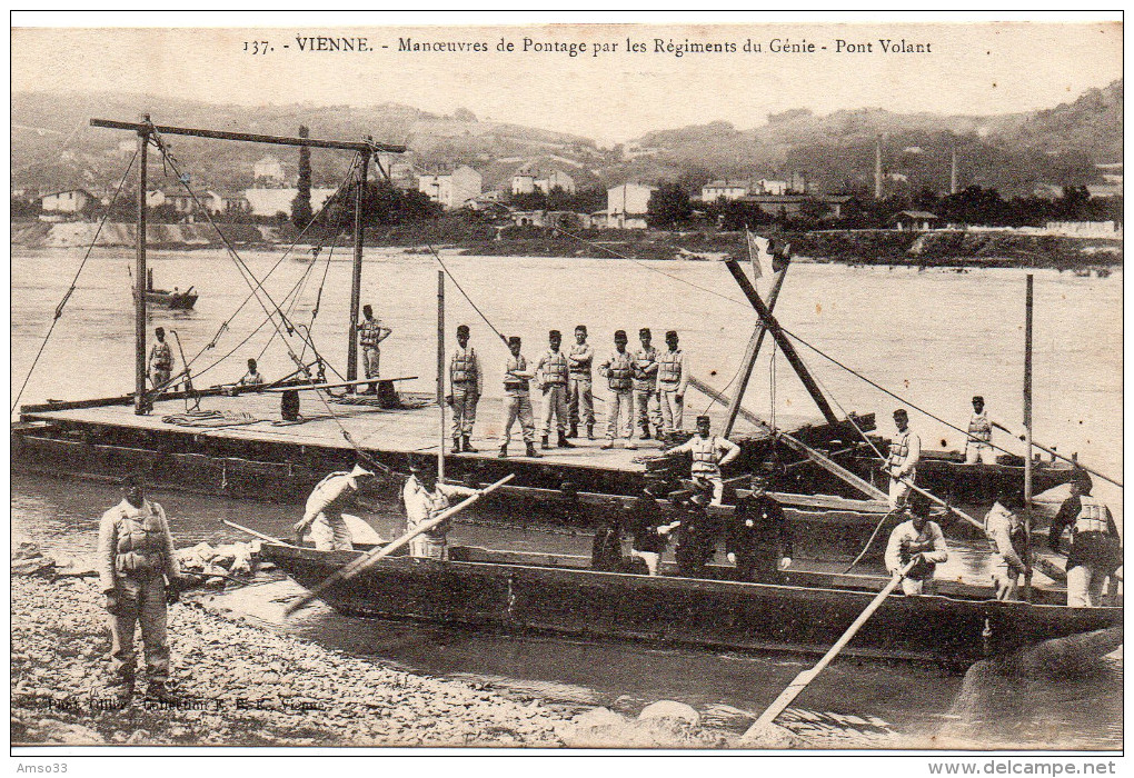 7301. CPA 38 VIENNE. MANOEUVRE DE PONTAGE PAR LES REGIMENTS DU GENIE. PONT VOLANT. - Vienne