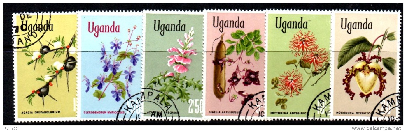 T514 - UGANDA , SEI ALTI VALORI USATI . FIORI . - Uganda (1962-...)