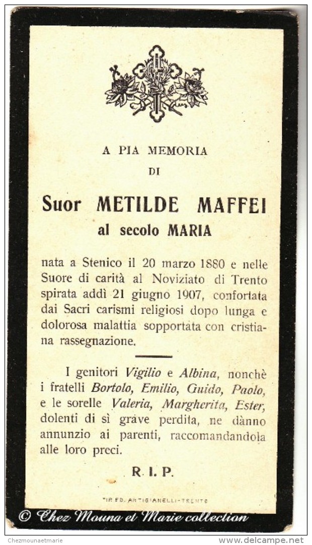 ITALIE - SUOR METILDE MAFFEI - STENICO - MORTE - AVIS DE DECES - Décès