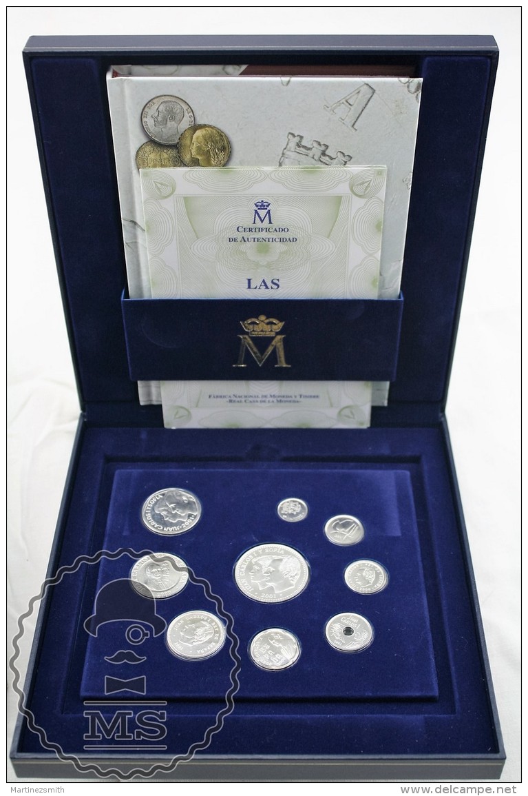 2001 Last Pesetas Set Silver Coins - FNMT Spanish Royal Mint, Box Certificate & Book. - Mint Sets & Proof Sets