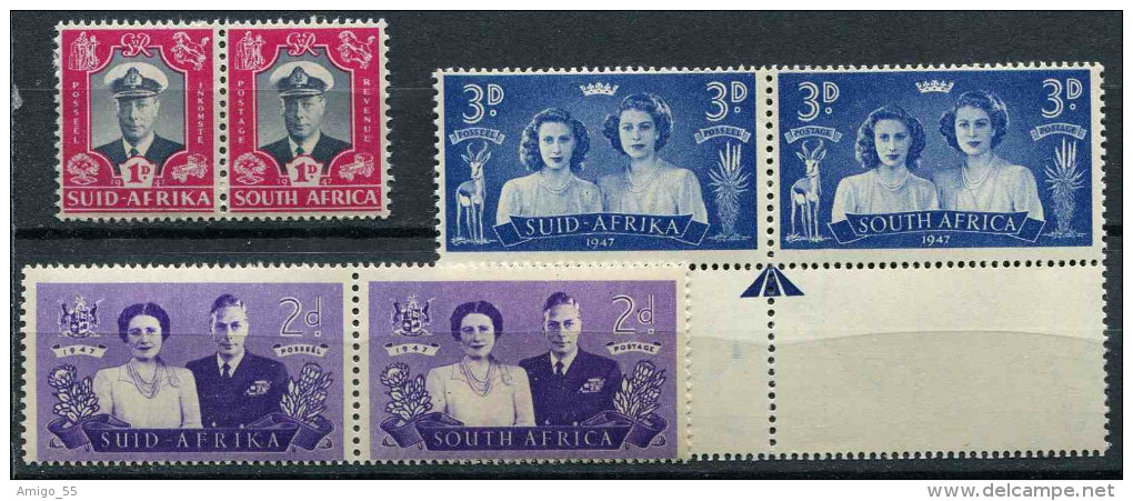 SOUTH AFRICA 1947, King George VI, Royal Visit, Pairs, SG 111-113, Full Set, MNH (**) - Unused Stamps