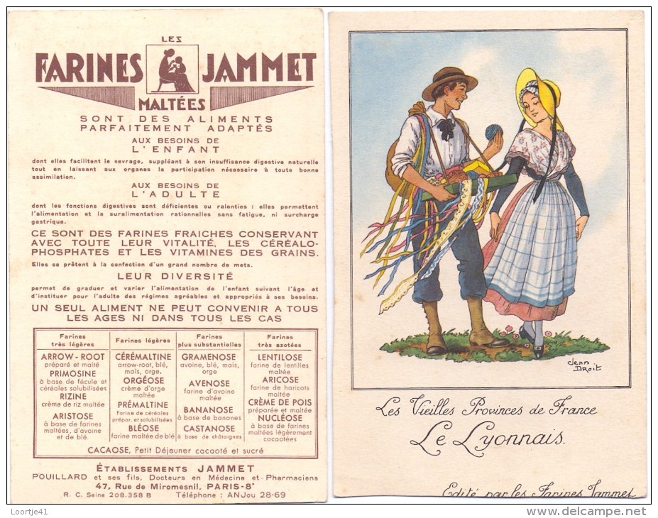 CP - Pub Reclame Farines Jammet - Vieilles Provinces De France - Le Lyonnais - Illustr Jean Droit - Droit