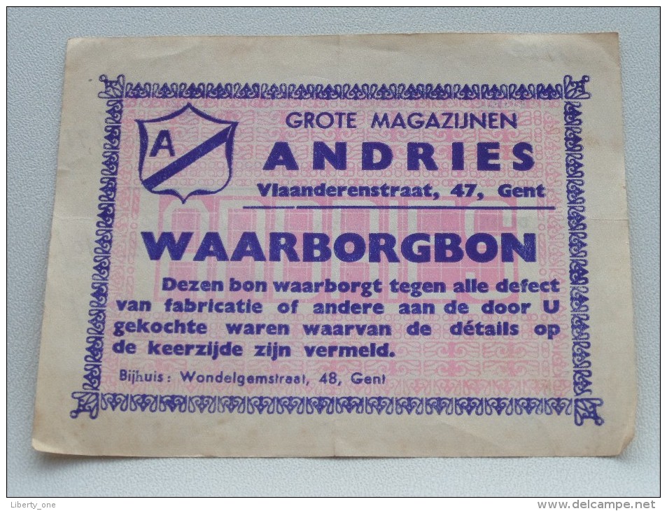 WAARBORGBON Grote Magazijnen ANDRIES Vlaanderenstraat 47 GENT ( Hoogewijs / Zie Foto's Voor Detail ) !! - Advertising