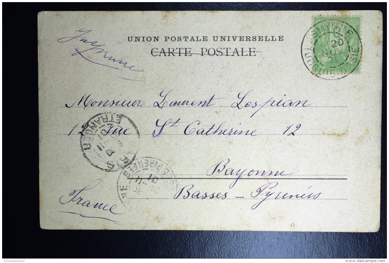 Levant Carte Postale Smyrne A Bayonne, 1901 Avec Yv Nr 64 Type I Valeur Cat 375 Euro - Briefe U. Dokumente