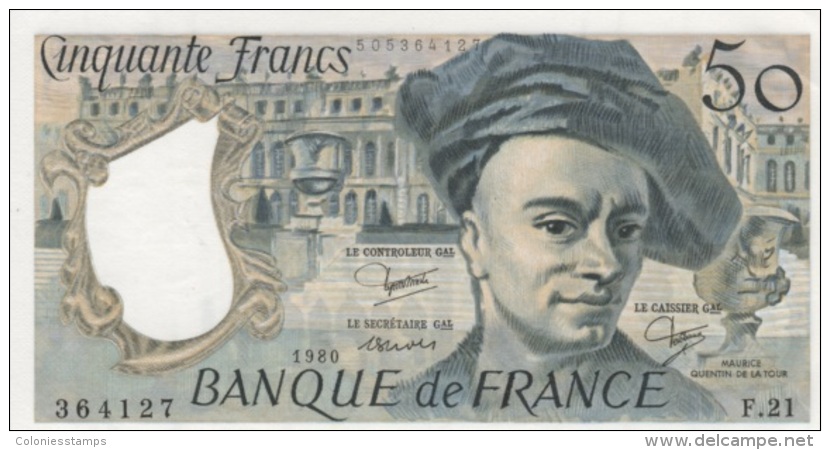 (B0182) FRANCE, 1980. 50 Francs. P-152b. AUNC (AU) - 50 F 1976-1992 ''Quentin De La Tour''