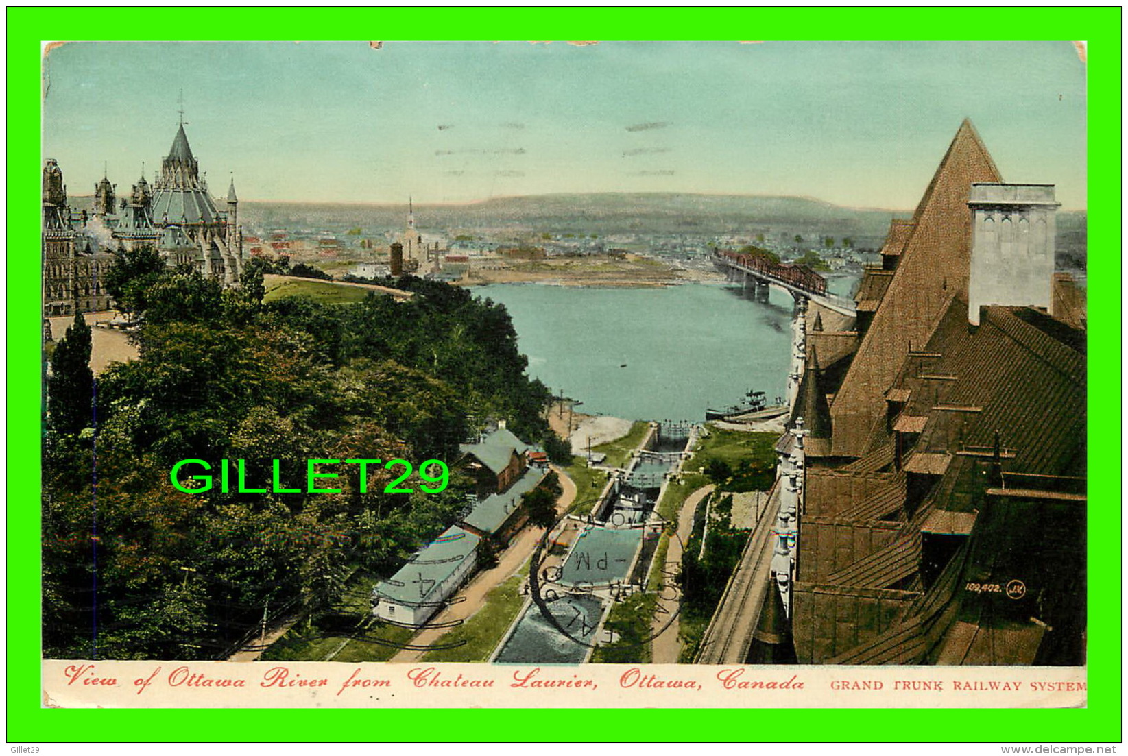 OTTAWA, ONTARIO - VIEW OF OTTAWA RIVER FROM CHATEAU LAURIER - GRAND TRUNK RAILWAY SYSTEM - TRAVEL IN 1916 - - Ottawa