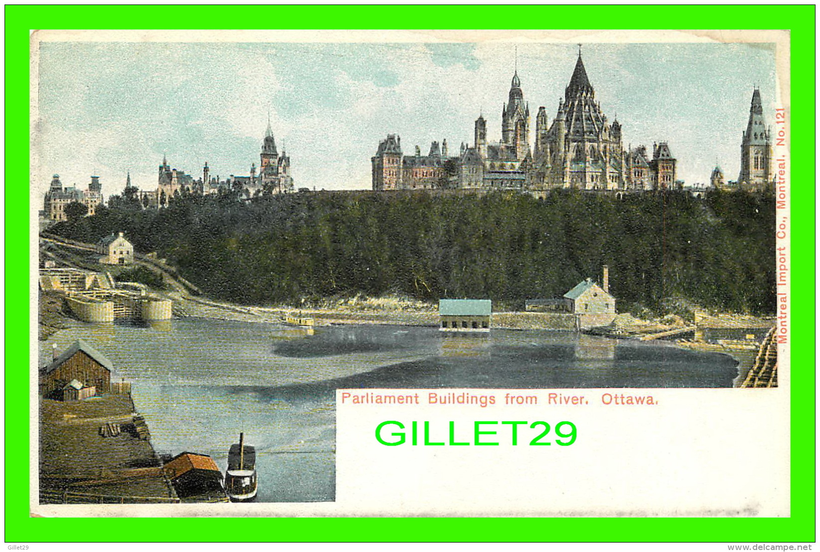 OTTAWA, ONTARIO - PARLIAMENT BUILDINGS FROM RIVER - MONTREAL IMPORT CO - - Ottawa