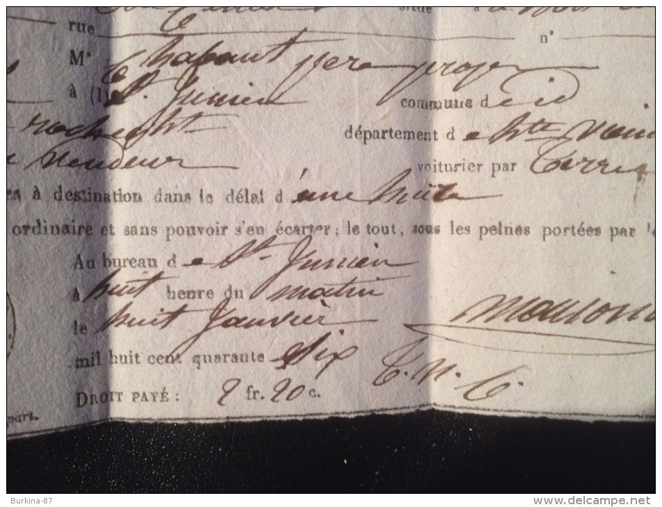 CONGE, TRANSPORT DE VIN GRIS, HTE VIENNE, LIMOGES,1846 - Alimentaire