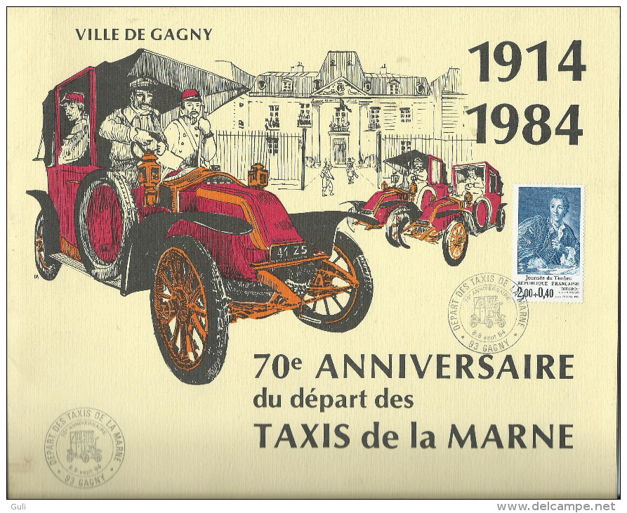 GAGNY-Plaquette 70 ème Anniversaire Du Départ Des Taxis De La Marne (cachet Poste Timbre Philatélie Militaria 1914-1984) - Documents Historiques