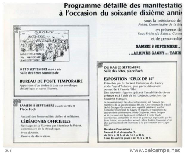 GAGNY-Plaquette 70 ème Anniversaire du départ des Taxis de la Marne (cachet poste Timbre philatélie Militaria 1914-1984)