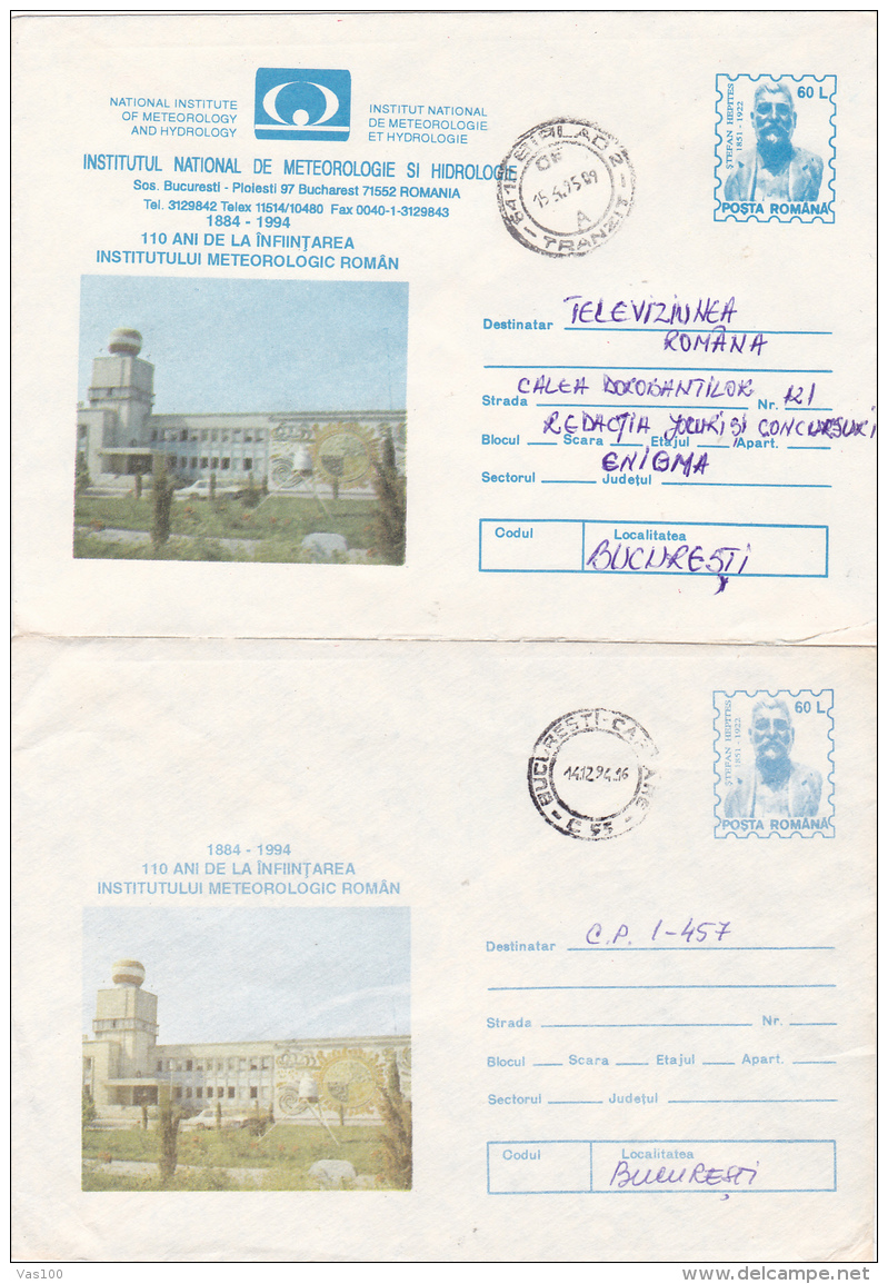 #  BV 2713  COLOR ERROR,  METEOROLOGICAL INSTITUTE, 1994, COVER STATIONARY, ROMANIA - Abarten Und Kuriositäten