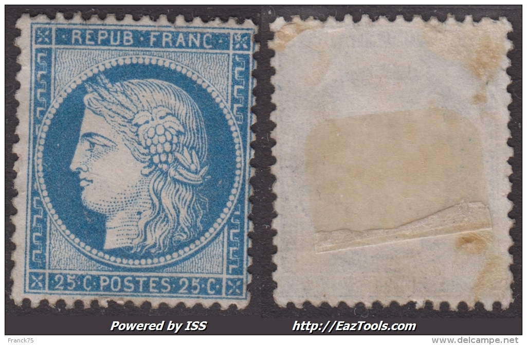 25c Cérès Type III Bleu  Neuf * TB (Y&amp;T N° 60C, Cote  200&euro;) - 1871-1875 Ceres