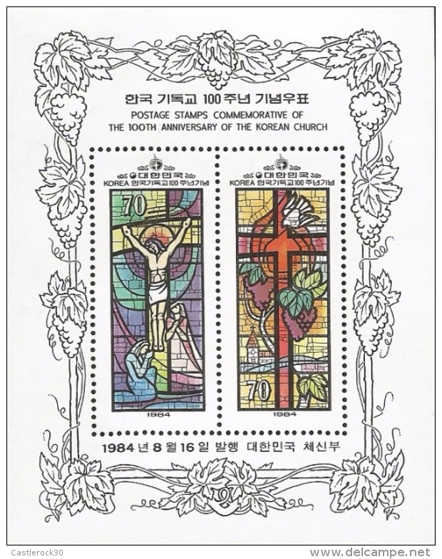 B)1984 KOREA, CRUCIFIXION. CROSS, DOVE,  KOREAN PROTESTAN CCHURCH, SOUVENIR SHEET OF 2, SC 1380-1381   A818, MNH - Korea (...-1945)