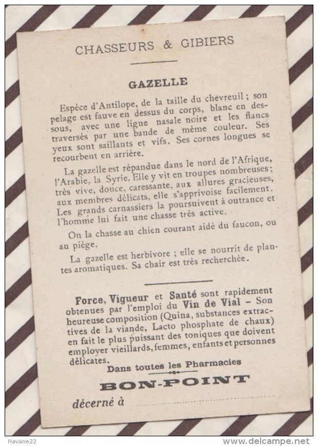 6AI3613 CHROMO CHROMOS,bon Point  CHASSEURS ET GIBIERS A TRAVERS LE MONDE CHASSE A LA GAZELLE SOUDAN AFRIQUE  2 SCANS - Autres & Non Classés