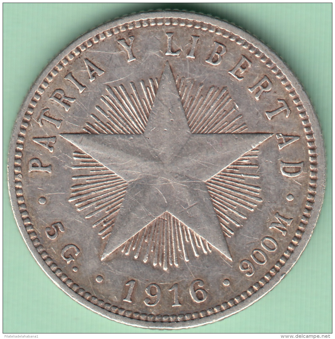 1916-MN-117 CUBA REPUBLICA. 20c KM# 13.2 1916. ESTRELLA. STAR. 5 Gr. - Cuba