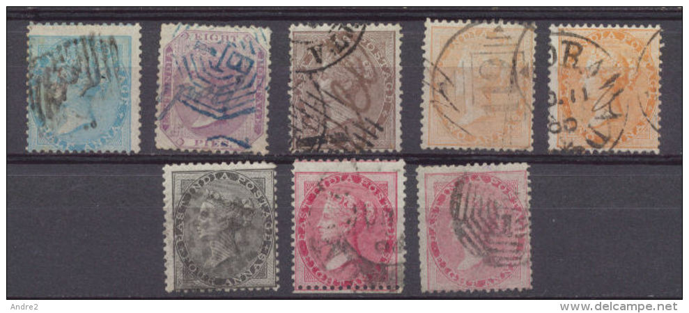 Inde Anglaise -  India  1856 - 64  1/2a, 8p, 1a , 2a Jne , 2a Orange , 4a Noir , 8a Rose , 8a Rose Pâle  Oblit - 1858-79 Kronenkolonie