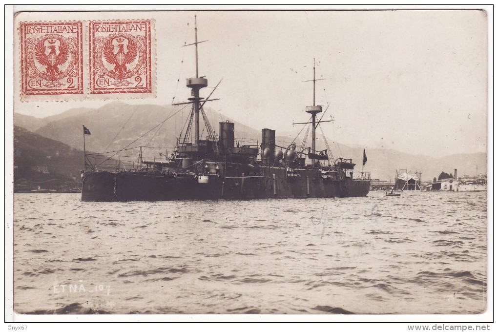 Carte Postale Bâteau-Navire De Guerre ? Italien-ITALIE "ETNA 107" Transport Maritime-Mer-Guerre-Militaire-Timbre-Stamp - Guerra