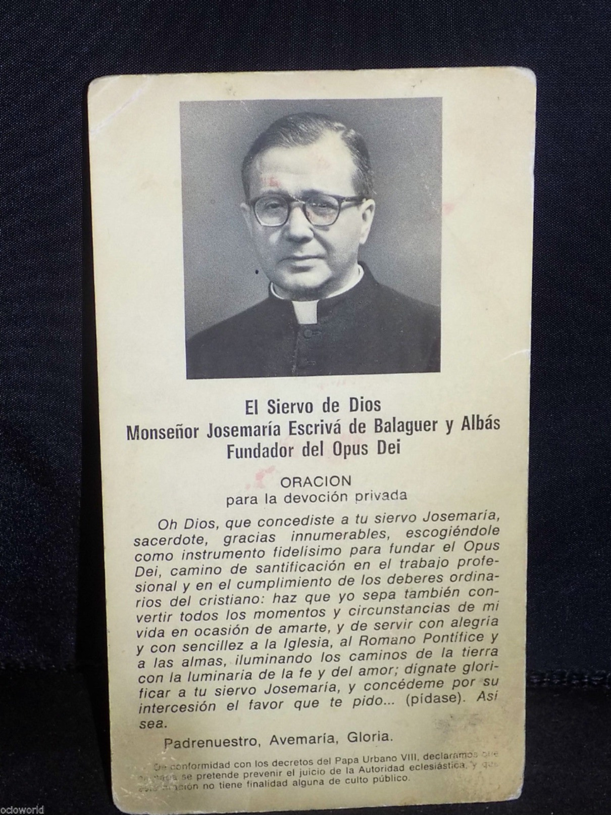 Estampa Religiosa De Monseñor Josemaria Escriva De Balaguer Fundador Opus Dei - Religión & Esoterismo