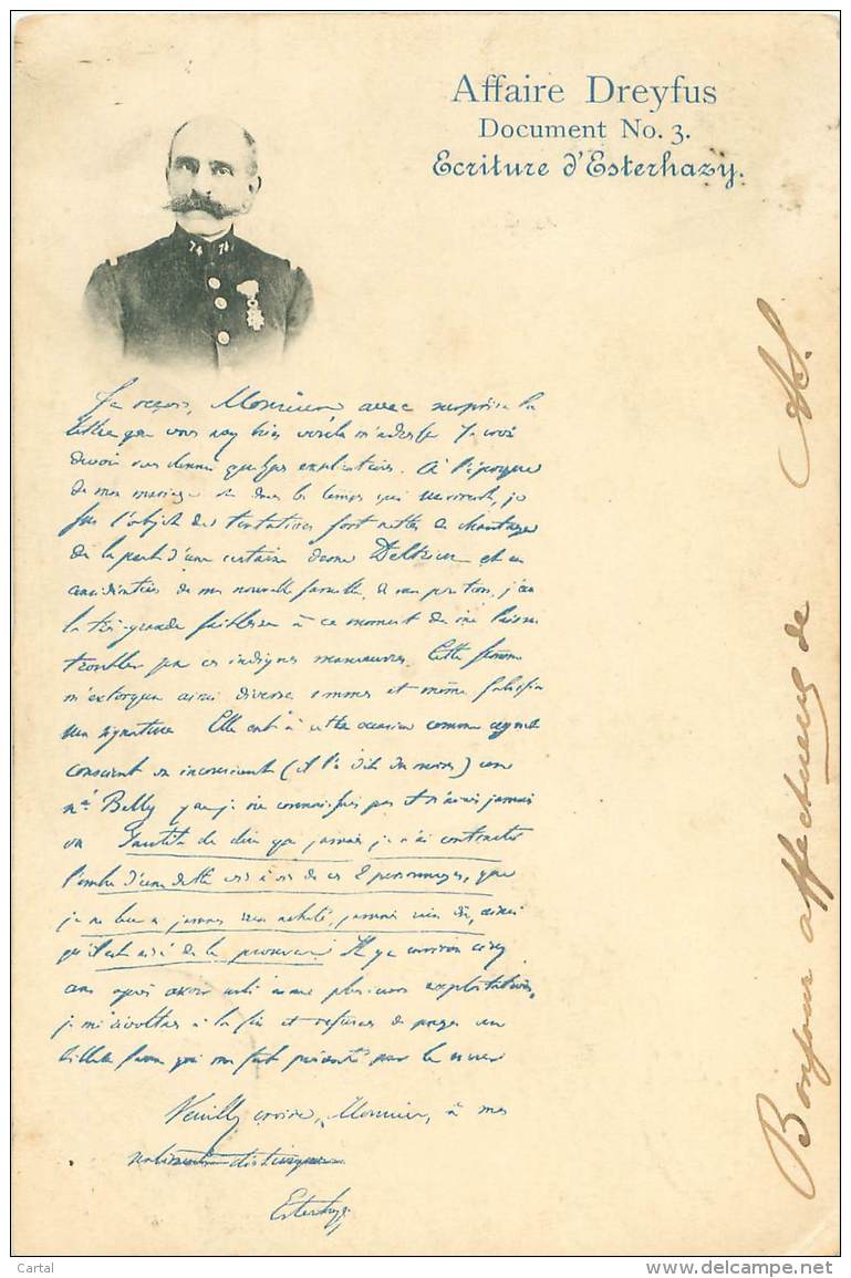 Affaire Dreyfus - Document N° 3 - Ecriture D'Esterhazy - Evènements