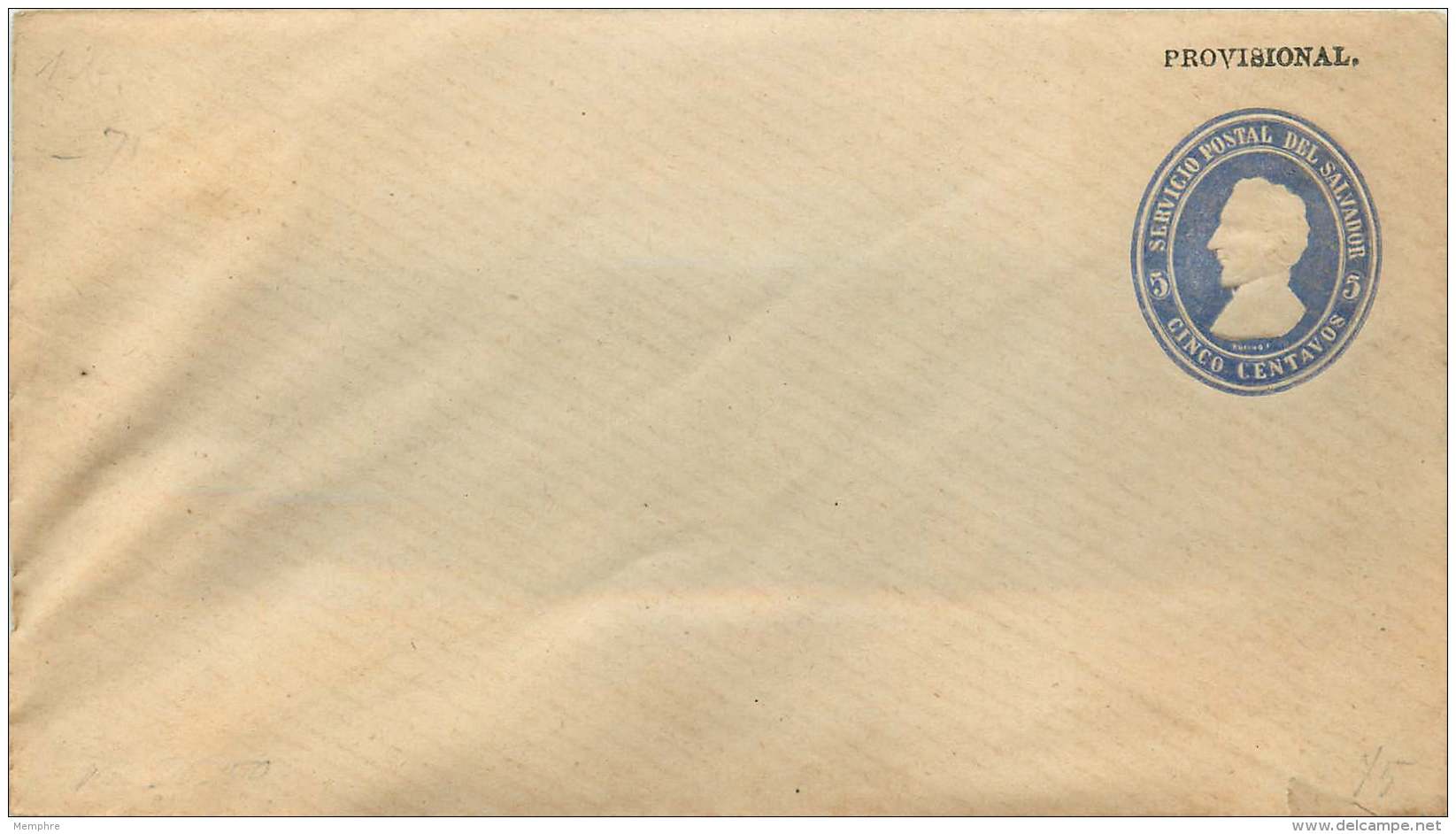 El Salvador  Postal Stationery   1887  5 Cent Provisional Pointed Flap With Rounded Ends - El Salvador