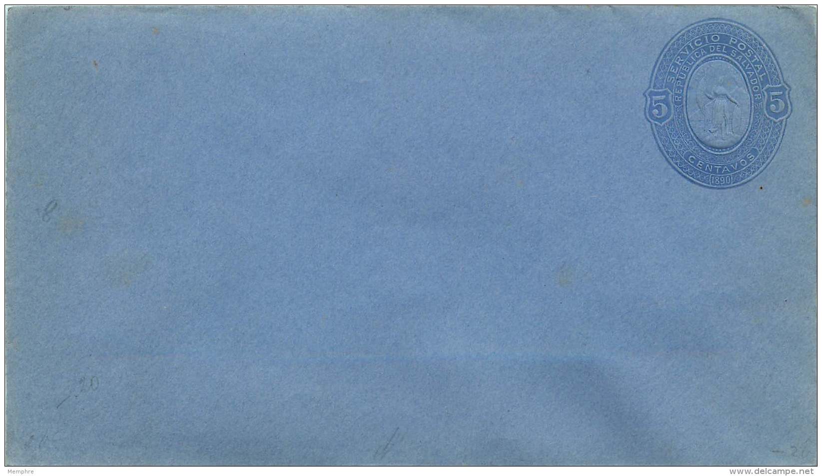 El Salvador  Postal Stationery   1890  5 Cent  - On Blue  Wove - Salvador