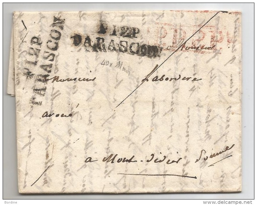 - Lettre - Précurseur XIX Eme - BOUCHES Du RHONE - P.12 P. TARASCON Noir Double Frappe - P.P.P.P. Rouge - 1799-1821 - 1801-1848: Précurseurs XIX