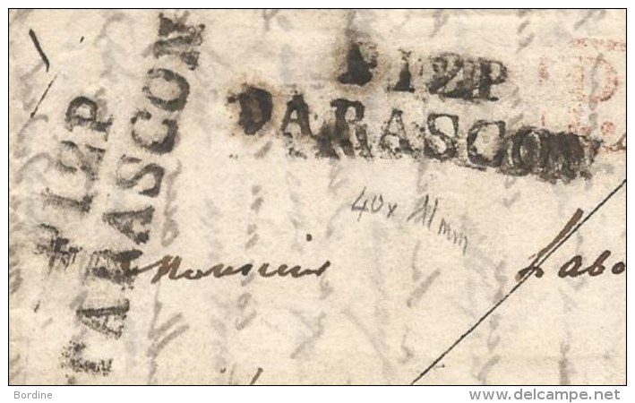 - Lettre - Précurseur XIX Eme - BOUCHES Du RHONE - P.12 P. TARASCON Noir Double Frappe - P.P.P.P. Rouge - 1799-1821 - 1801-1848: Précurseurs XIX