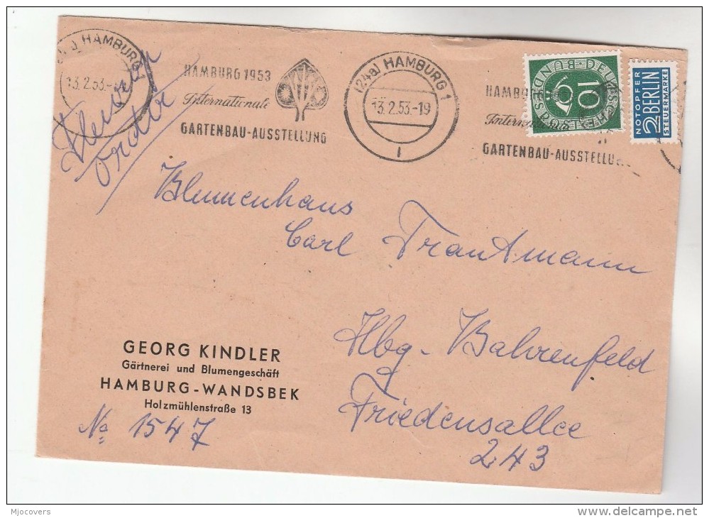 1953  COVER Slogan HORTICULTURAL SHOW Gardening Hamburg Germany Stamps - Other & Unclassified