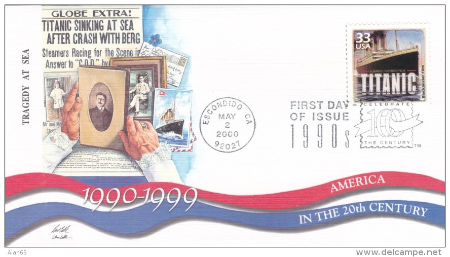 Sc#3191l, Titanic Movie Film, 1990s 'Celebrate The Century' Series, First Day Of Issue Cover - 1991-2000