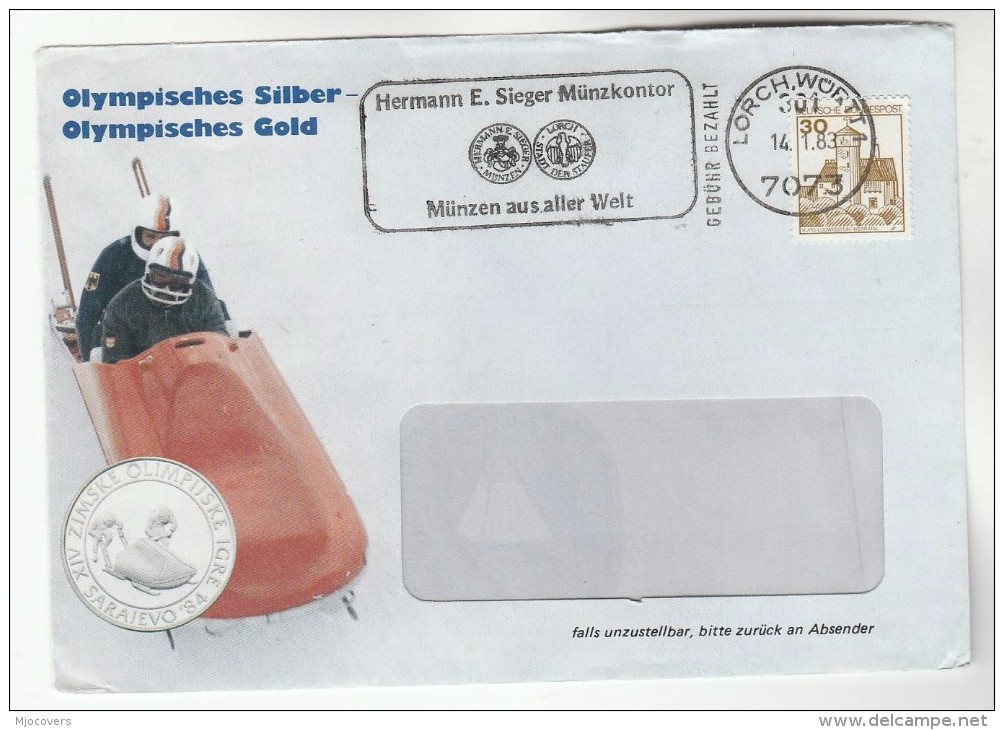 1983 Lorch Germany WINTER OLYMPICS Illus ADVERT COVER Illus BOBSLEIGH Sport Olympic Games Stamps - Winter 1984: Sarajevo