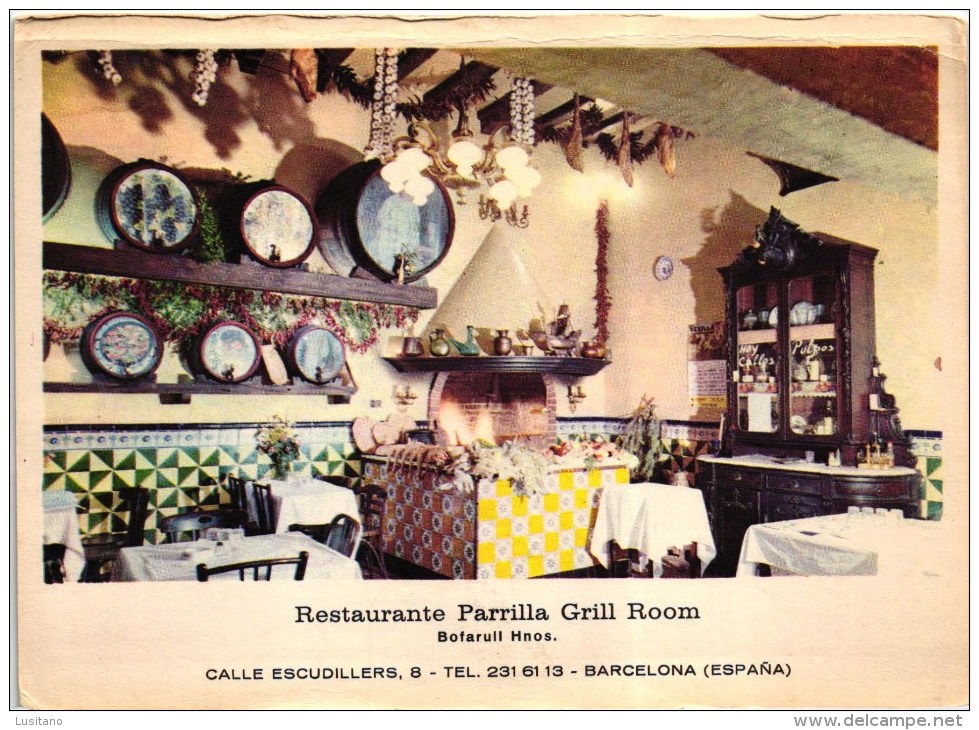 Barcelona - Restaurant Restaurante Parrilla Grill Room - Advertising Publicité - Old Postcard (2 Scans) - Barcelona