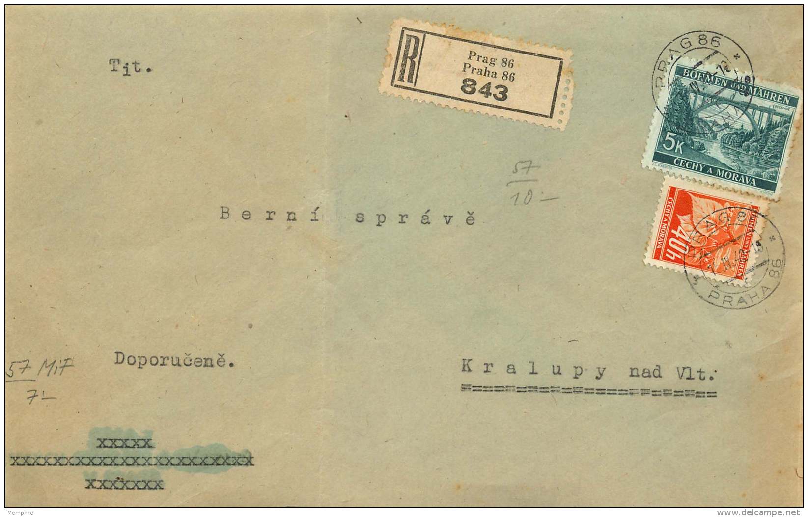 Böhmen Und Mähren  1942 MiNr 38, 57a   Einschreiben  Nur Vorseite - Covers & Documents