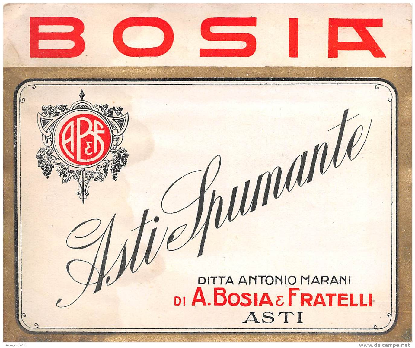 06294  "ASTI SPUMANTE - DITTA ANTONIO MARANI DI A. BOSIA &amp; FRATELLI - ASTI" ETICH. ORIG. - ORIG. LABEL - Altri & Non Classificati