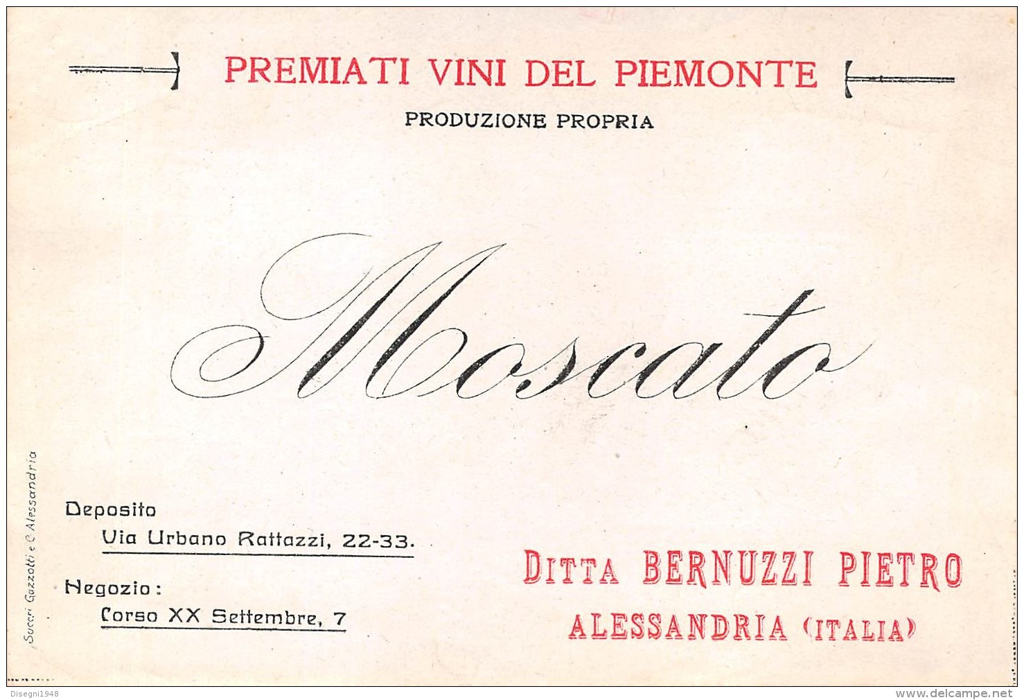 06307 "MOSCATO  - DITTA BERNUZZI PIETRO - ALESSANDRIA (ITALIA)" ETICH. ORIG. - Altri & Non Classificati