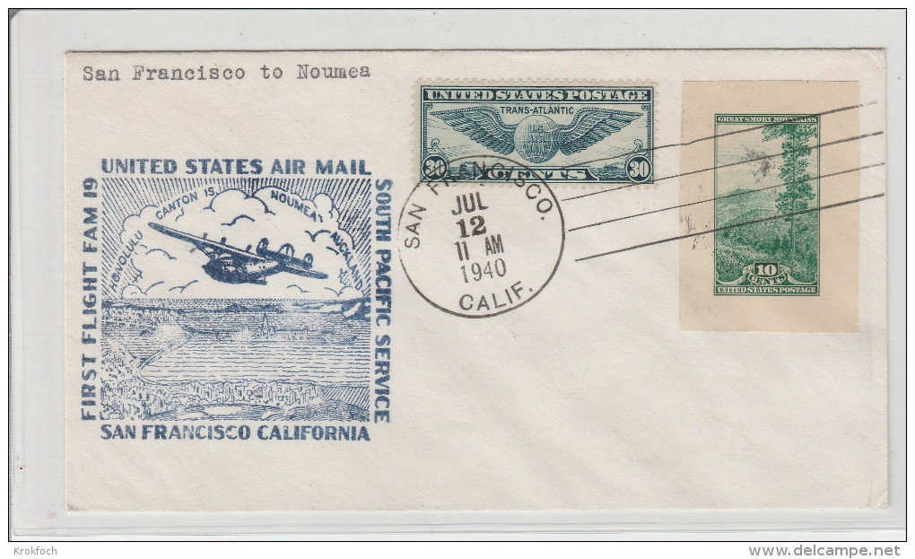 San Francisco To Noumea 1940 - Inaugural Flight 1er Vol Erstflug - Auckland NZ Caledonie Honolulu Hawai Canton - Briefe U. Dokumente