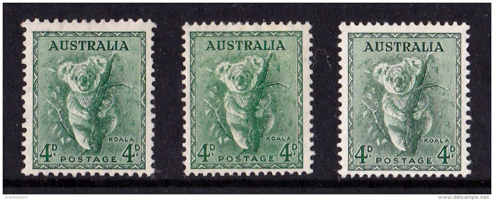 Australia 1938 - 1956 4d Koala P13.5, P15 And No Watermark MH  SG 170, 188, 230a - Mint Stamps