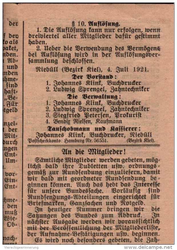 ! 1921 Briefmarken Zeitschrift Der Sammler, Erstausgabe Nr. 1, Niebüll, Schleswig-Holstein - Deutsch (bis 1940)