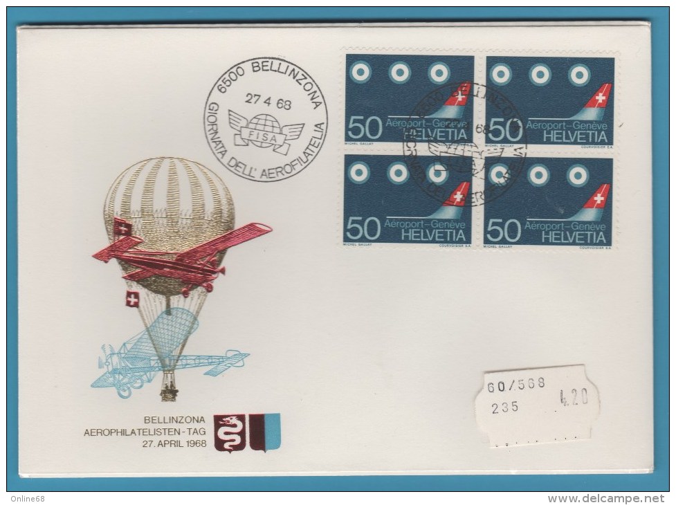 SUISSE HELVETIA GIORNATA DELL'AEROFILATELIA BELLINZONA 1968 - FDC