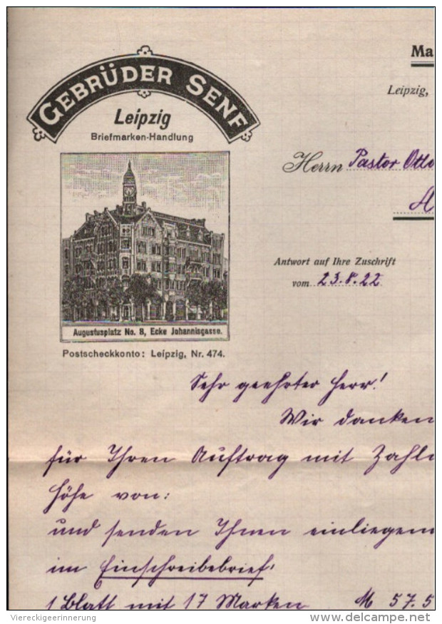 ! 1922 Briefmarkenhandlung Firma Gebrüder Senf, Leipzig, Briefbogen, Philateliegeschichte - Briefe U. Dokumente